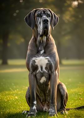 Great Dane Sitting in a Park
