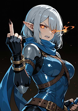Anime Elf Warrior with Fiery Eyes