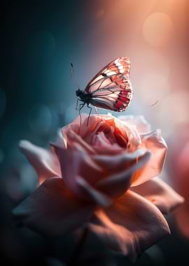 Butterfly on a Pink Rose