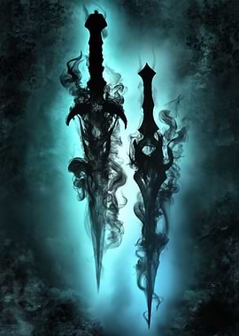 Dark Swords Emerging from Smoke