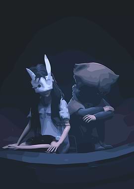 Two children in a dark, mysterious setting