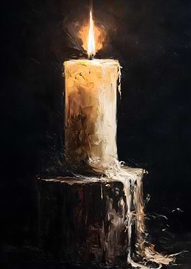 Melting Candle on Wooden Block