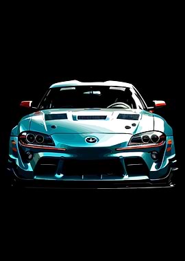 Cyan Sports Car Front View