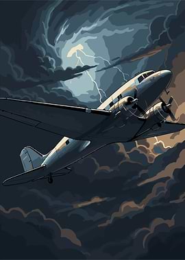 Airplane flying through a thunderstorm Vector Art