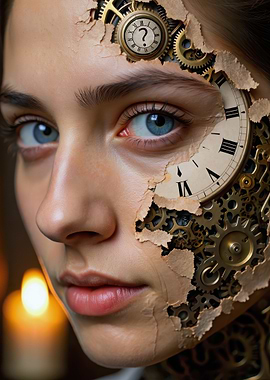 Steampunk Woman with Clockwork Face