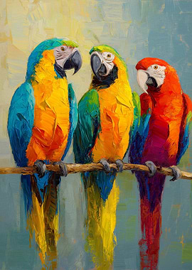 Three Macaws on a Perch