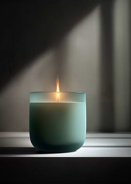 Lit Candle in Frosted Glass Jar