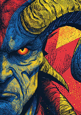 Blue Horned Demon Pop Art