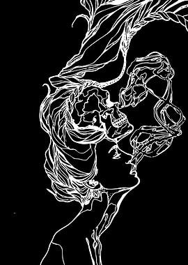 Woman and Skull Line Art