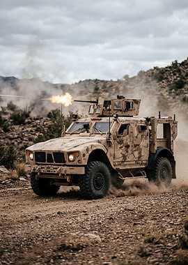 Military Vehicle Firing Machine Gun
