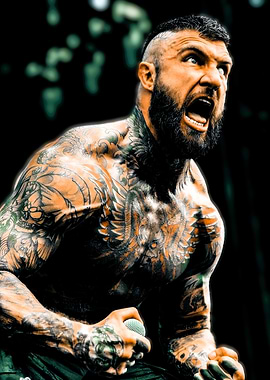 Tattooed Musician Screaming into Microphone