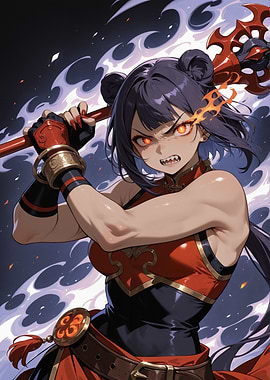 Fierce Anime Warrior with Fiery Eyes