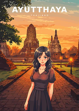 Anime Girl in Ayutthaya Ruins