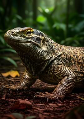 Close-up of a Komodo Dragon in a Forest