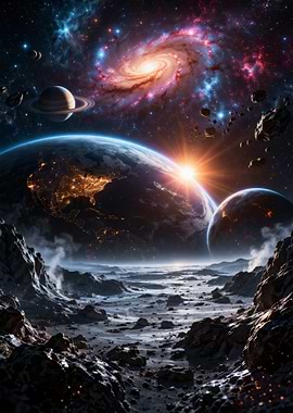 Cosmic Landscape with Planets and Galaxy