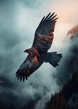 Eagle Soaring over Misty Mountains