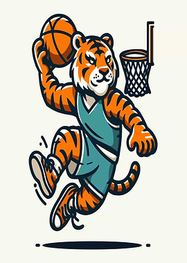 Tiger playing basketball