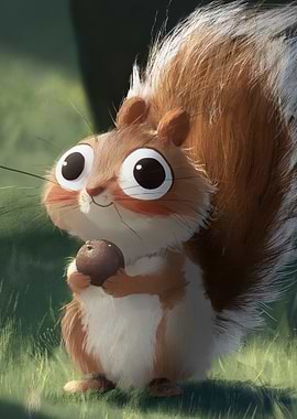 Cute Squirrel Holding an Acorn