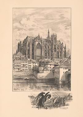 Gothic Cathedral Cityscape with Dragon
