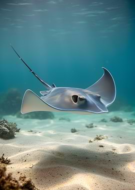 Stingray swimming in clear blue water
