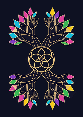 Abstract Tree of Life with Gemstone Leaves