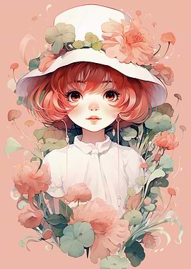Anime Explorer Style Girl in a White Floral Hat
