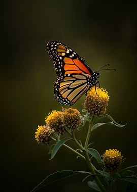 Monarch butterfly on yellow flowers