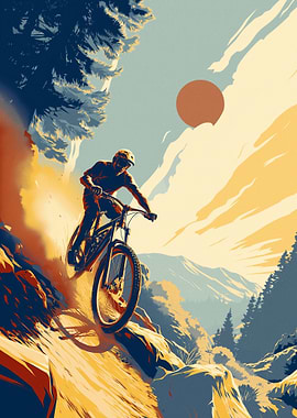 Mountain Biker Descending Steep Trail