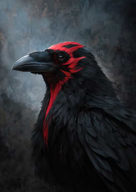 Raven with Red Markings