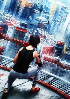 Female Runner overlooking futuristic city