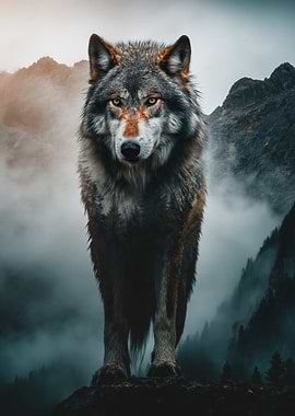Majestic Wolf in Misty Mountains