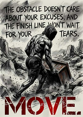 Mental Toughness Move No Excuses Charcoal Sketch Quote Art