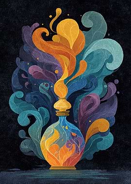 Magical Potion Bottle with Swirling Smoke