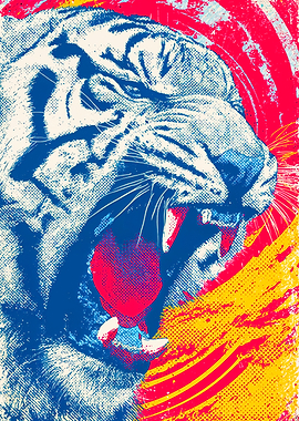 Roaring Tiger Pop Art Comic Illustration