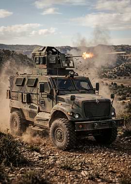 Armored Vehicle Firing Machine Gun