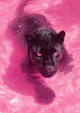 Black Panther with Pink Eyes in Water