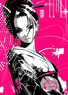Geisha with Pink Background