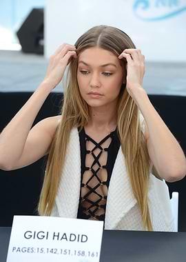 Gigi Hadid at a press event