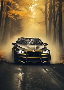 Golden BMW in Autumn Forest