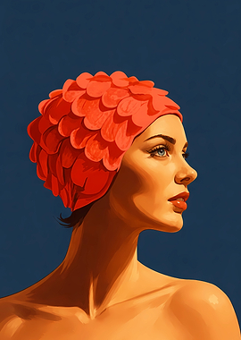 Retro Woman in Red Swim Cap