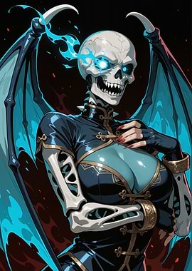 Skeleton Woman with Blue Wings