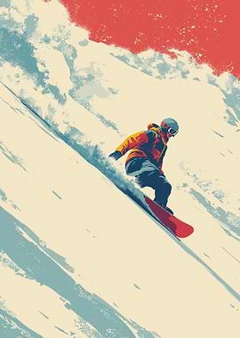 Snowboarder carving down a snowy slope