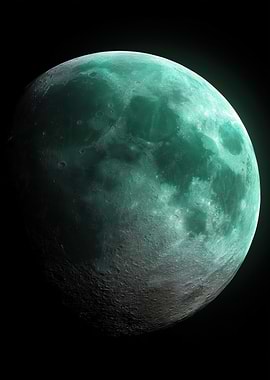 Ethereal Teal Moon in Darkness