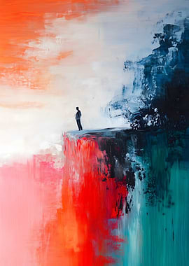 Man on Cliff Edge Abstract Painting