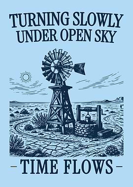 Windmill Desert Poster, Vintage Landscape Engraving Print, Rustic Western Scene Art