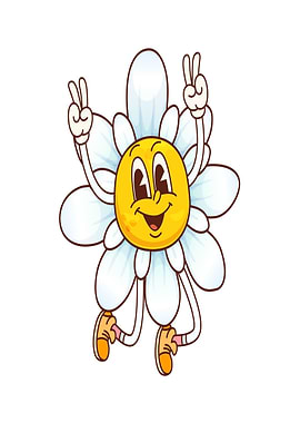 Happy Daisy Character with Peace Signs