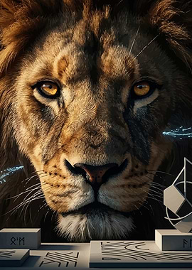 Majestic Lion with Geometric Elements