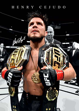 Henry Cejudo with UFC Championship Belts