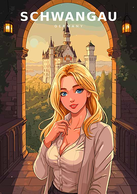 Anime Girl at Neuschwanstein Castle