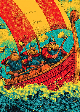 Viking Longship Pop Art Comic Illustration